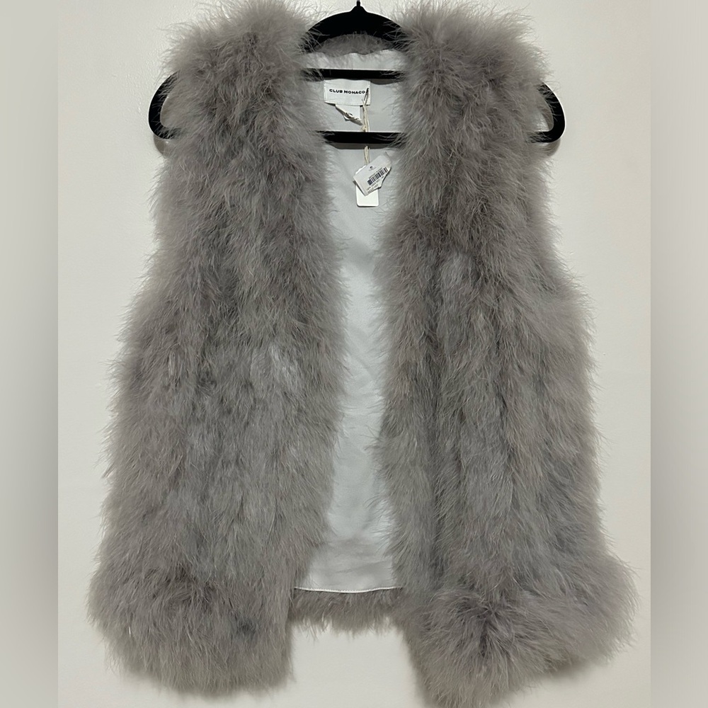 Club Monaco Light Gray Feathered Faux Fur Vest
